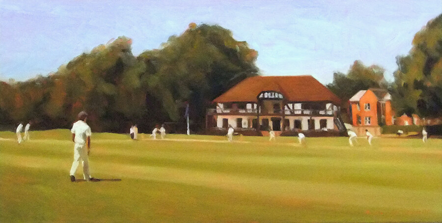 Cricket match at Winchester College — oil painting by Iain Vellacott